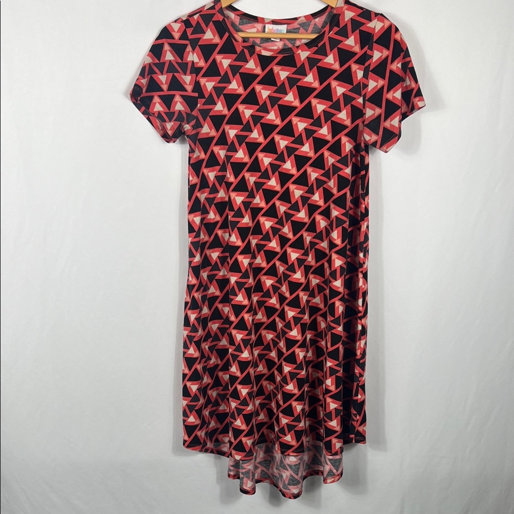 LuLaRoe Geometric Midi Dress Orange & Black Women’s XS Short Sleeve Stretchy